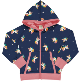 Maxomorra Hoodie Zipper Lined Unicorn Blue