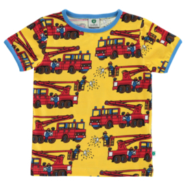 Småfolk t-shirt met brandweerauto's geel
