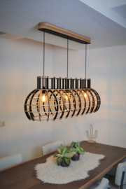 Grote houten hanglamp 'Globe Stretch' | wit, grijs of zwart
