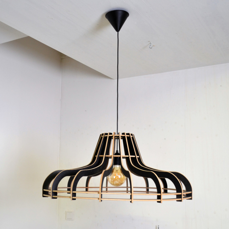 Houten plafondlamp 'Flat 70d' | naturel, grijs, zwart