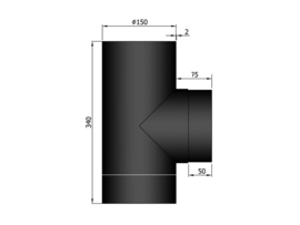 EW150 2 mm T-stuk met dop en spie Zwart