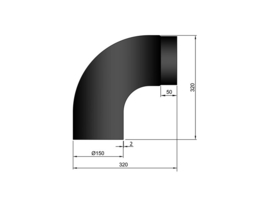 EW150 - Ronde Bocht 90°  Zwart