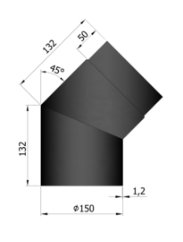 EW150 - Bocht 45°  Zwart Emaille