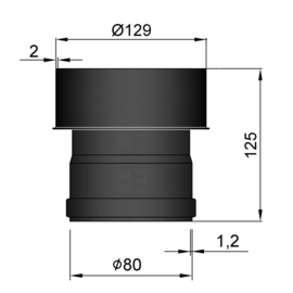 pelletkachelpijp verloop 80 mm - 129 mm