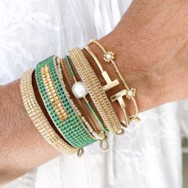 Armband type 'stripes', naturel - goud, Ibu Jewels