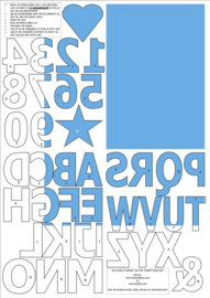 vilten cijfers en letters voor op de vlaggenslinger, lichtblauw