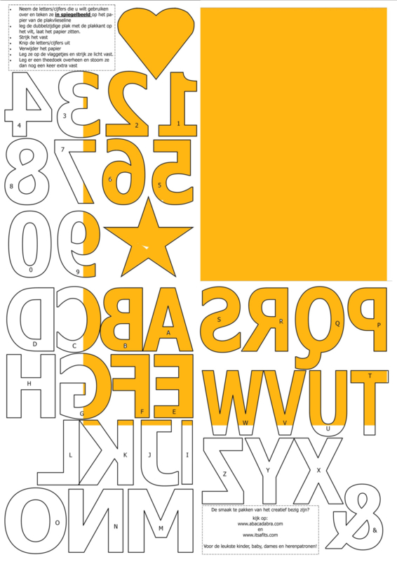 vilten cijfers en letters voor op de vlaggenslinger, geel