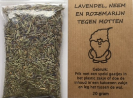 Lavendel, neem en rozemarijn tegen motten - 20 gram gedroogd