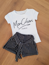 2-delig setje Striped short + shirt Mon Cheri in WIT !