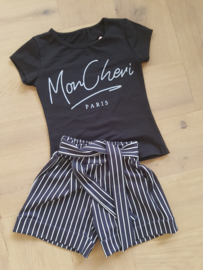 2-delig setje Mon Cheri zwart shirt/gestreept broekje zwart-wit