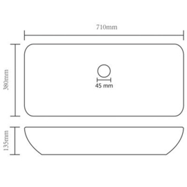 Waskom keramiek rechthoekig 71x38x13,5cm mat diverse kleuren