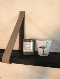 leren plankendrager kleur cuoio met Steigerhout .