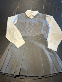 Grijze set rokje blouse en overgooier