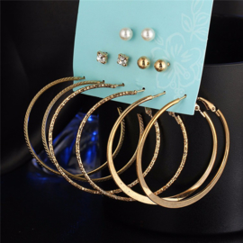 6 paar Goudkleurig  Pearl Clip Cuff Oorbellen Set