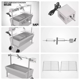 Speenvarken, Lams Grill BBQ met elektrische motor tot 40Kgs.