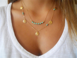 vergulde multilayer turquoise kralen ketting