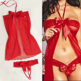 Rood Kanten Jurk Strik Babydoll