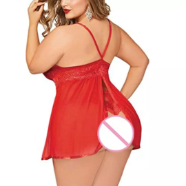 Hot Vrouwen Plus Size Doorzichtige Lace Open Back Lingerie Babydoll