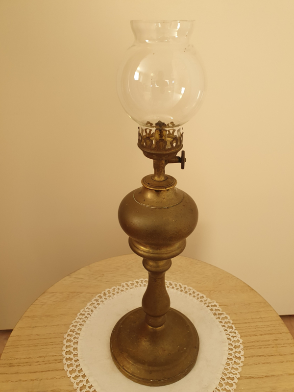 Koper Olie lamp rond glas