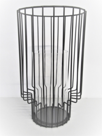 Windlicht - Lantaarn met glazen inzetstuk H=30 x 18cm zwart  HF5100