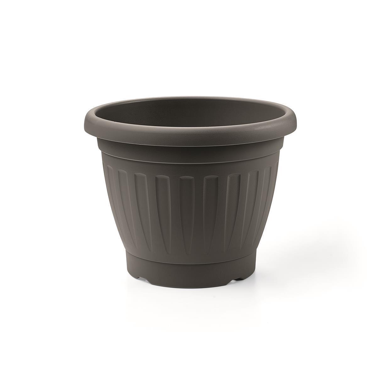 Ronde Bloempot  20x15,5cm - Kunststof - Geribbeld - Antraciet  CC9045
