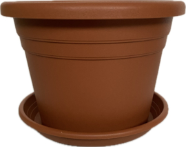 Set van 2 stuks - Bloempot/Plantenpot met Onderzetter - 20 x 14 cm - Kunststof - Terracotta CC9015