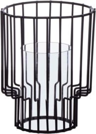 Windlicht - Lantaarn met glazen inzetstuk H=18 x 14xcm zwart  HF5000