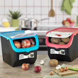 Bewaardoos voor Aardappels , Groenten en Fruit met Deksel - 12L - Zwart/Roze EE1060R