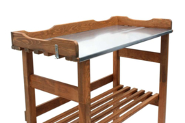 Houten tuinwerktafel - Oppottafel met verzinkt werkblad - met opbergrek - HK0100