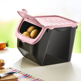 Bewaardoos voor Aardappels , Groenten en Fruit met Deksel - 12L - Zwart/Roze EE1060R