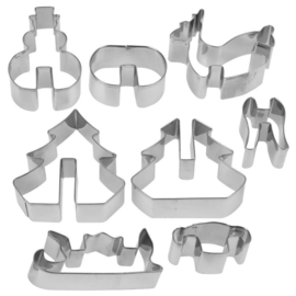 3D - Uitsteekvormenset - Metalen Bakvormpjes - Kerstkoekjes bakken - RVS - 8 delig   DD1350