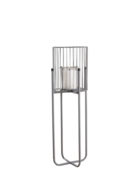Windlicht - Lantaarn met glazen inzetstuk H=63cm x dia=18cm grijs  HF5200A
