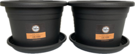 Set van 2 stuks - Bloempot/Plantenpot met Onderzetter - 20 x 14 cm - Kunststof - Antraciet  CC9005