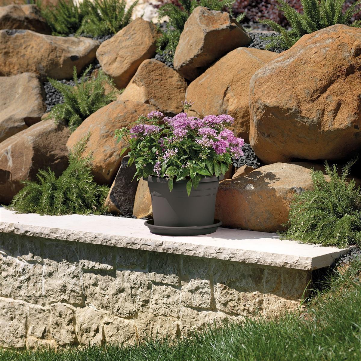 Ronde Bloempot  20x15,5cm - Kunststof - Geribbeld - Antraciet  CC9045