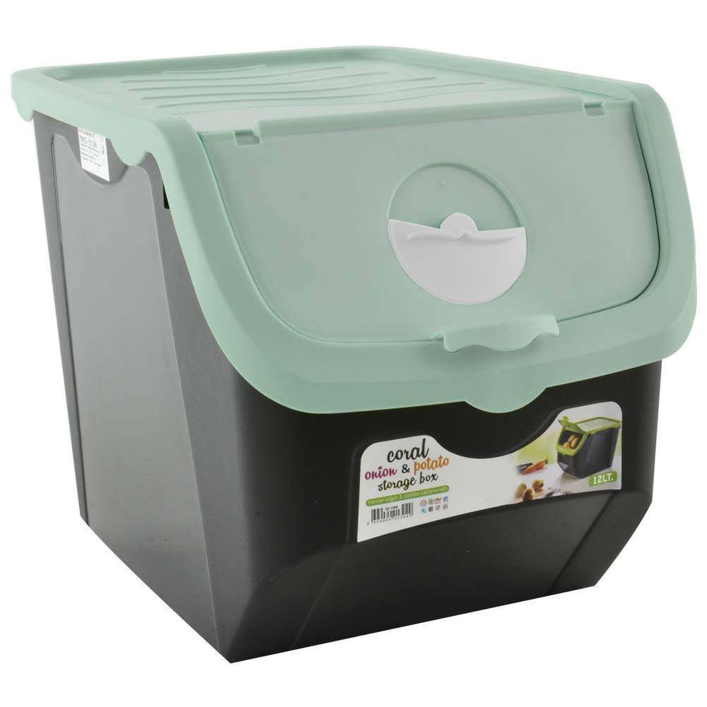 Bewaardoos voor Aardappels , Groenten en Fruit met Deksel - 12L - Zwart/Mint EE1060Mnt