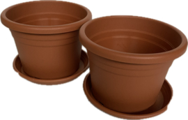 Set van 2 stuks - Bloempot/Plantenpot met Onderzetter - 20 x 14 cm - Kunststof - Terracotta CC9015