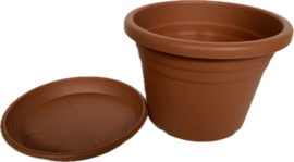 Set van 2 stuks - Bloempot/Plantenpot met Onderzetter - 20 x 14 cm - Kunststof - Terracotta CC9015