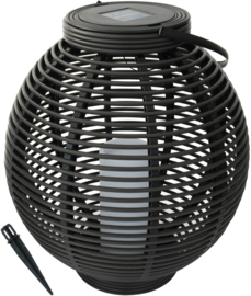 Grote Solarlantaarn in Rotanlook met LED-kaars Zwart Antraciet - H=45,5cm  HH3010
