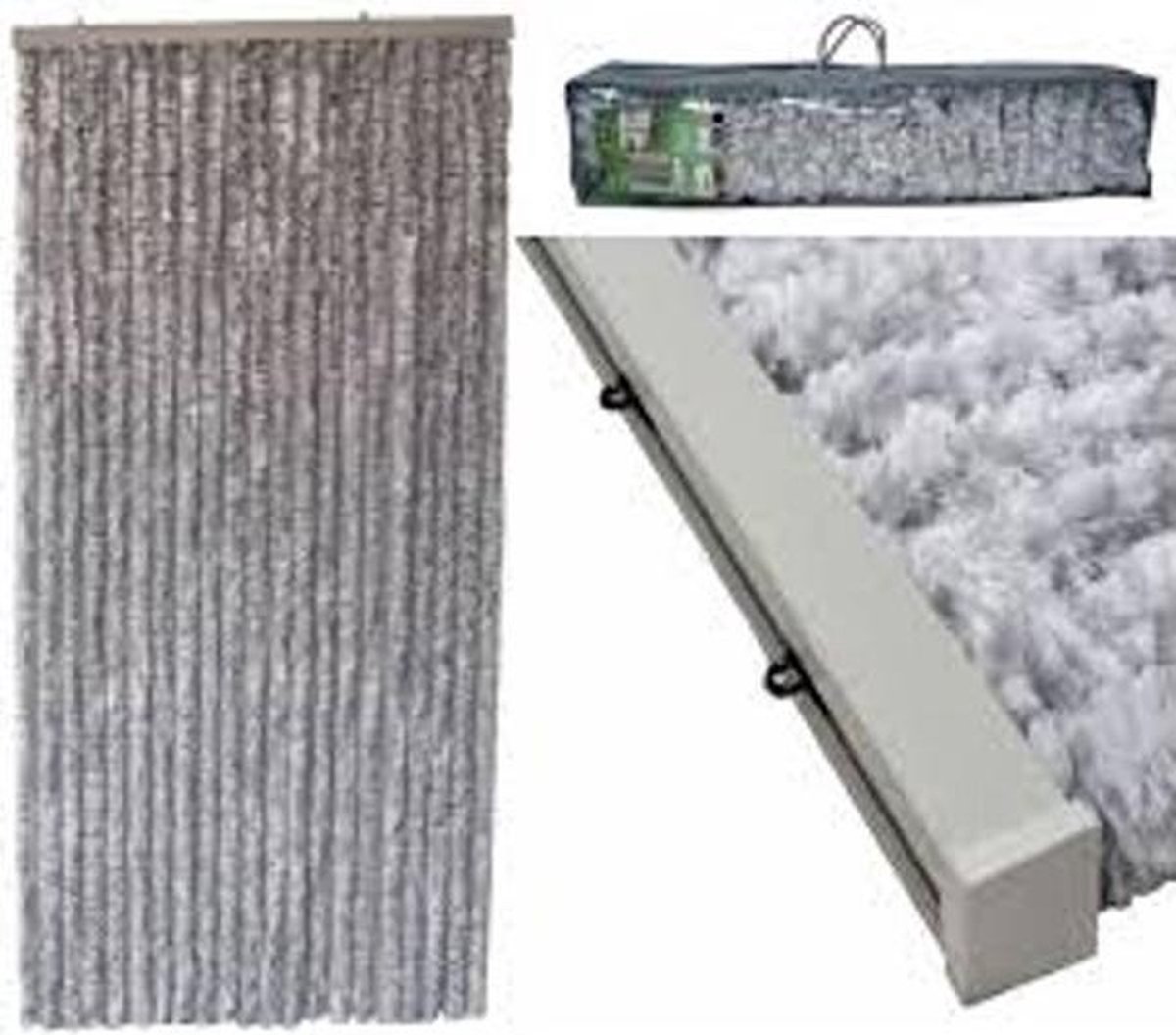 Vliegengordijn - pluche - kattenstaart - 90 x 220 cm - grijs  HH2550