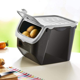 Bewaardoos voor Aardappels , Groenten en Fruit met Deksel - 12L - Zwart/Grijs EE1060G
