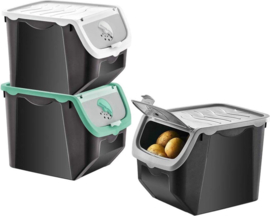 Bewaardoos voor Aardappels , Groenten en Fruit met Deksel - 12L - Zwart/Grijs EE1060G
