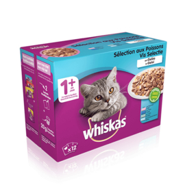 WHISKAS® Maaltijdzakjes 1+ Vis Selectie in Gelei 12 x 85 gram