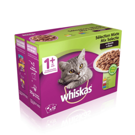 WHISKAS® Maaltijdzakjes 1+ Mix selectie in Saus 12 x 85 gram