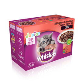 WHISKAS® Maaltijdzakjes 2-12 maanden Classic Selectie in Saus 12 x 85 gram