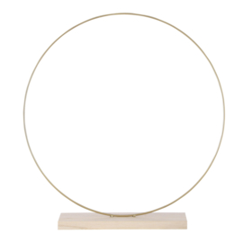 Goud kleur  metalen ring 55 cm op houten voet