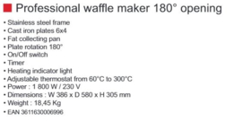 Waffle maker CG180S with timer 220 volts