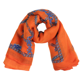 Sjaal met kettingprint in oranje/kobalt