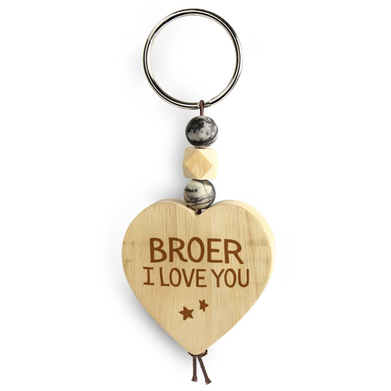 Houten sleutelhanger hart | Broer I love you