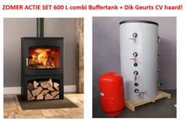 Actie combi set! Voorverwarming - 600L combi buffertank + Dik Geurts Ivar 10 cv-haard