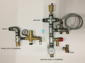 Aansluit set 1 - cv-houtkachel met 2 aansluitingen - Compleet - open koeling
